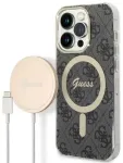 Zestaw Guess GUBPP14XH4EACSK Case+ Charger iPhone 14 Pro Max 6,7" czarny|black hard case 4G Print MagSafe