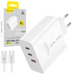 Blavec seinalaadija BC-11 GaN - USB + 2xType C - QC PD 65W 3A koos Type C kuni Type C kaabliga (TCBC11G-U2CW653A) valge