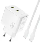 Dudao A28PCEU travel charger | 45W | PD, GaN | USB-C | with USB-C to USB-C cable included | white