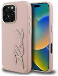 Karl Lagerfeld FW Grained Signature Logo telefoni &uuml;mbris iPhone 16 Pro roosa