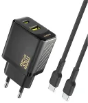 Dudao A27MaxCEU travel charger | 35W | PD, QC | USB-A, USB-C | with USB-C to USB-C cable included | black