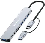 Qoltec Hub Adapter 8in1 USB-C/USB | USB-C | 4xUSB | SD/TF kaart | JACK 3.5mm TRRS