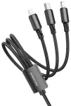 Borofone BX72 3-in-1 andmeedastus- ja laadimiskaabel | USB-A kuni USB-C, Micro USB, Lightning | 10W | 1m | must