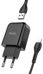 HOCO N2 reisilaadija | 10W | USB-A, Lightning | USB-A kuni Lightning kaabliga komplektis | must