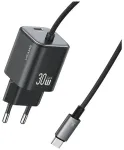 USAMS JC seeria CC264 30W laadija | 30W | GaN | USB-C | USB-C kaabliga | must