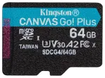 Kingston m&auml;lukaart 64GB microSDXC Canvas Go Plus Gen4 200MB/s A2 U3 V30 + adapter