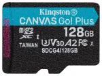 Kingston m&auml;lukaart 128GB microSDXC Canvas Go Plus Gen4 200MB/s A2 U3 V30 + adapter