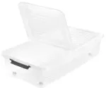 Ratastel kaanega kast alusvoodikasti Leo 77x58x16 cm 53L l&auml;bipaistev