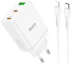 HOCO N33 reisilaadija | 35W | PD, QC, PPS | USB-C, USB-A | USB-C kuni Lightning kaabliga komplektis | valge