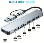 Riff VSZAPOWER 8-in-1 universaalne alumiiniumist 8-pordiline USB C-t&uuml;&uuml;pi jaotur - komplektis USB 3.0, 3 USB 2.0 porti, Micro SD/TF kaardilugeja, heli-/mikrofonipesa H&otilde;bedane