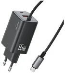 USAMS JC Series CC266 v&otilde;rgulaadija | 65W | GaN | USB-C, USB-A | must