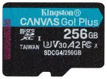 Kingston m&auml;lukaart 256GB microSDXC Canvas Go Plus Gen4 200MB/s A2 U3 V30 + adapter