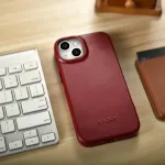 iCarer CE Oil Wax Premium nahast raamatkaaned iPhone 14 Plus magnetiline klapiga &uuml;mbris MagSafe punane (AKI14220707-RD)
