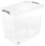 Ratastel kaanega kast clipbox Leo 59x38x47cm 74L l&auml;bipaistev