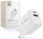 Tech-Protect NCA65W-GAN reisilaadija | 65W | PD, QC, GaN | USB-C, USB-A | valge