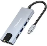 Qoltec 53795 jaoturi adapter USB-C 5in1 | USB-C PD 100W | 2x USB | HDMI 4K | RJ45