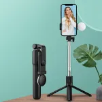 Selfie stick WR1YXS telescopic tripod 0.71m with round lamp - black