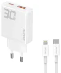 Dudao A30EUL v&otilde;rgulaadija | 30W | GaN | USB-A, USB-C | USB-C kuni Lightning kaabel komplektis | valge
