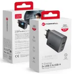Forcell F-Energy VT-42B reisilaadija | 65W | PD, QC, GaN | USB-C, USB-A | hall