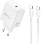 Borofone BN33 Fuente reisilaadija | 40W | PD, QC, GaN, PPS | USB-C | USB-C kuni USB-C kaabliga komplektis | valge