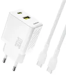 Dudao A27TCEU travel charger | 30W | PD, GaN | USB-A, USB-C | with USB-C to USB-C cable included | white