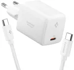 Spigen EE451EU Essential reisilaadija | 45W | GaN | USB-C | USB-C kuni USB-C kaabliga komplektis | valge