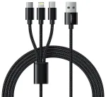 Veger V303 3-in-1 andmeedastus- ja laadimiskaabel | USB-A kuni Lightning, USB-C, Micro USB | 12W | 1.2m | must