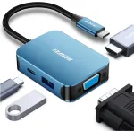 BENFEI adapteri jaotur 4-in-1 USB-C to 4K HDMI USB-C 1x USB A VGA sinine