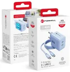 Forcell F-Energy GaN III Crystal Color reisilaadija | 60W | GaN, PPS | USB-C | USB-C kuni USB-C kaabliga komplektis | sinine