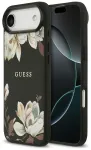 Guess Grained Flowers Classic Logo telefoni&uuml;mbris MagSafe toega iPhone 17 Air jaoks, must