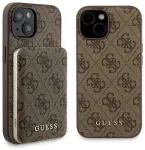 Komplekt Guess GUBPM5P15S4GEMGW iPhone 15 6.1 tolli k&otilde;va kaane korpus + Powerbank 5000mAh MagSafe pruun|brown 4G Metal Logo