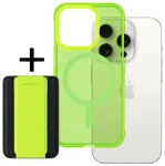 Amazing Thing Titan Pro Neon Mag raamatut&uuml;&uuml;pi telefoni &uuml;mbris alusega ja MagSafe toega aluse ja iPhone 15 Pro Max roheline