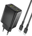 Dudao A29C travel charger | 65W | PD, QC, GaN | USB-C, USB-A | with USB-C to USB-C cable included | black