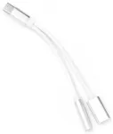 Adapter AUX 2in1 Type C (isane) / Type C (emane) / Jack 3,5 mm (emane) valge
