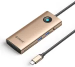 Orico PW11 8-in-1 dokkimisjaam USB-C kuni 2x USB 3.0 | USB-C | HDMI | microSD | SD | RJ45 | 3.5mm | 100W | kuldne