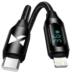 Wozinsky WUCLC2 andmeside- ja laadimiskaabel | USB-C kuni Lightning | 36W | LED-ekraaniga | 2m | must