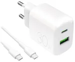 Puro PROLITE reisilaadija | 30W | USB-A, USB-C | USB-C kuni USB-C kaabliga komplektis | valge