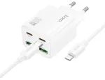 HOCO N56 reisilaadija | 30W | PD, QC, PPS | USB-C, USB-A | USB-C kuni Lightning kaabliga komplektis | valge