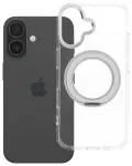 Frame Circle Stand telefoni &uuml;mbris alusega ja MagSafe toega iPhone 16 l&auml;bipaistev