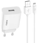 iKaku KSC-314 EU USB Pistikupesa 2.4A V&otilde;rgulaadija + USB kuni Lightning 1m Kaabel Valge