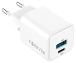 Forever TC-08-20AC v&otilde;rgulaadija | 20W | GaN, PD, QC | USB-C, USB-A | valge
