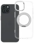 Frame Circle Stand telefoni &uuml;mbris alusega ja MagSafe toega iPhone 15 l&auml;bipaistev