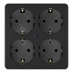 THORGEON 23008 &mdash; 4-Way elektri padrun 16A, 250V~Max:3680W, IP20 ilma kaabel, must