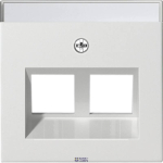 Gira 264027 &mdash; Cover koos 30&deg; Angled pistikupesa ja Inscription Space jaoks Support Ring Modular Jack System 55 2-Gang, Pure White Matt