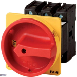EATON 088558 &mdash; P3-100/V/SVB Main switch, P3, 100 A, rear mounting, 3 pole, Emergency switching off function, koos red rotary handle ja yellow locking ring, Lockable in the 0 (Of