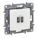 Legrand 764594 &mdash; Dual USB-A laadija Nilo&eacute; 3 A, 2.4 A, 15 W, 12 W, White