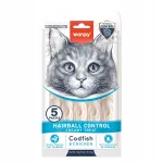 WANPY kreemjas kassimaius karvapallide kontrolliks tursaga ja kanaga, 5 x 14 g