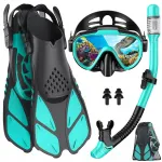 Snorkeldamiskomplekt: mask, toru ja uimed t&auml;iskasvanutele