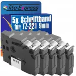 Brother TZe-221 silte, 9 mm, valge, 5 tk komplekt