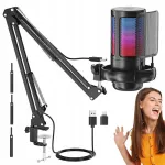 Kondensaatormikrofon alusega, RGB, USB
